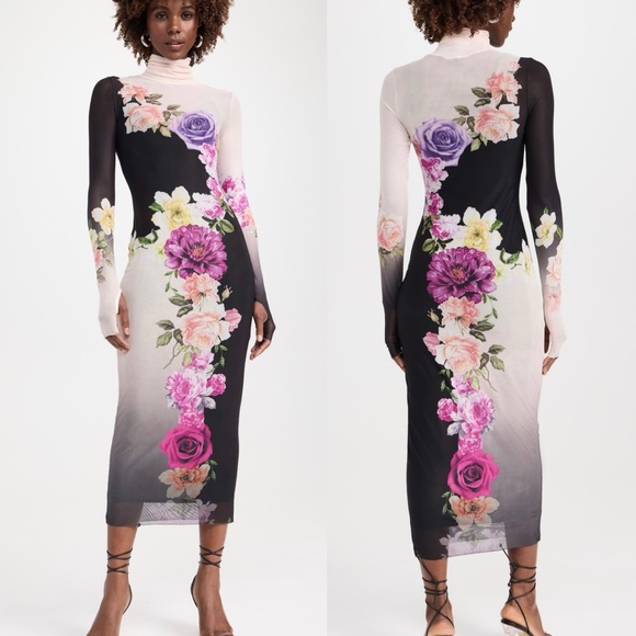 AFRM Dresses & Skirts - AFRM Shailene Floral Mesh Turtleneck Midi Dress Long Sleeve Size M NWT